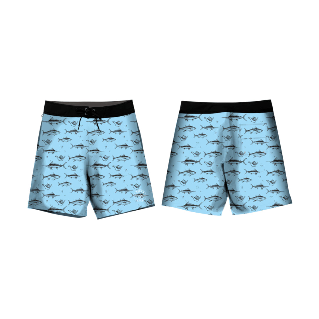 Fish Print Boardshorts Blue